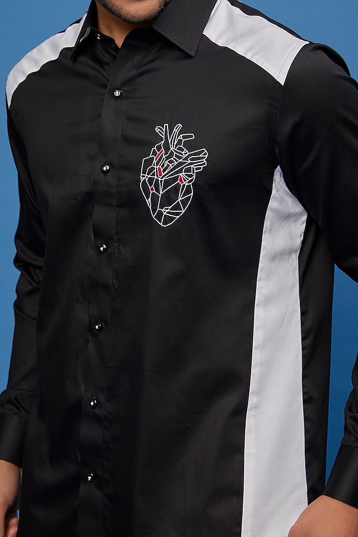 Black Cotton Embroidered Party Wear Shirt by Aces by Arjun Agarwal at Pernia's Pop Up Shop