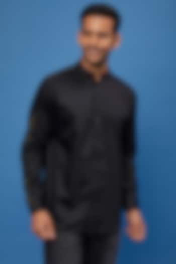 Black Cotton Embroidered Shirt by Aces by Arjun Agarwal