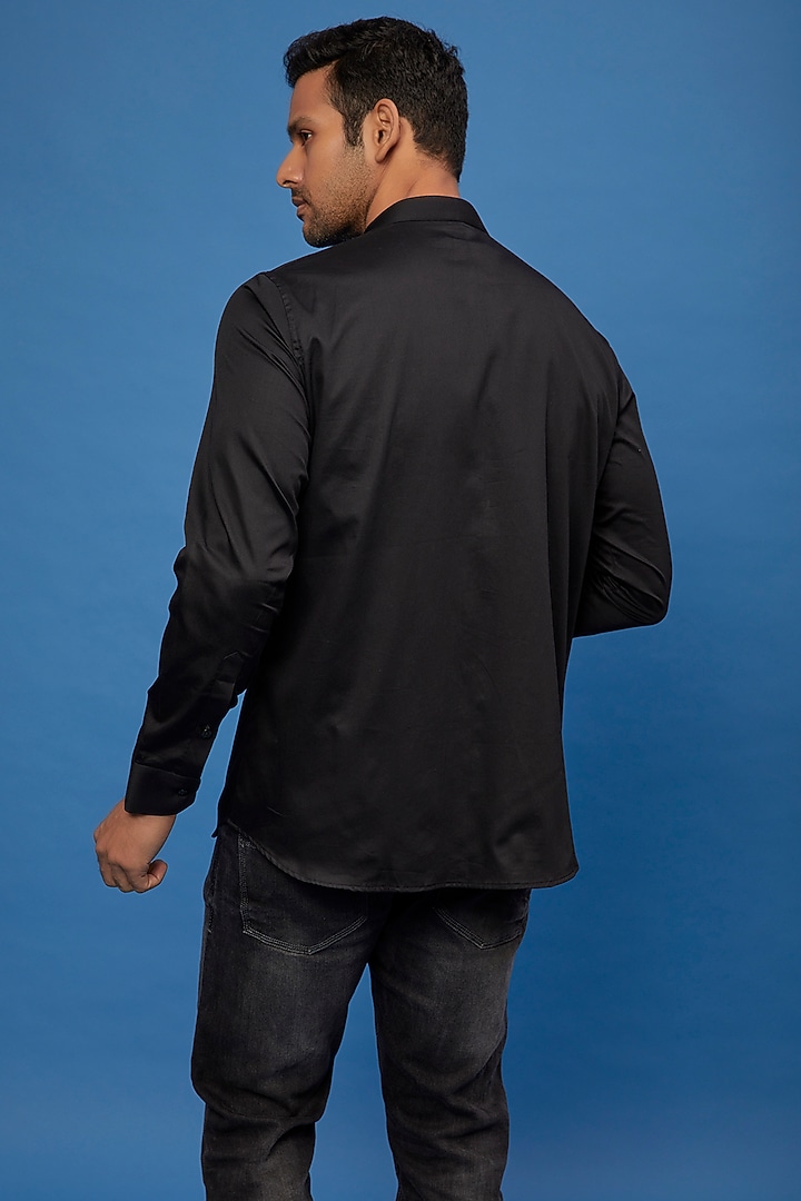 Black Cotton Embroidered Party Wear Shirt by Aces by Arjun Agarwal at Pernia's Pop Up Shop