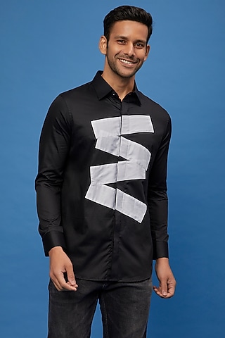 Black Cotton Shirt by Aces by Arjun Agarwal