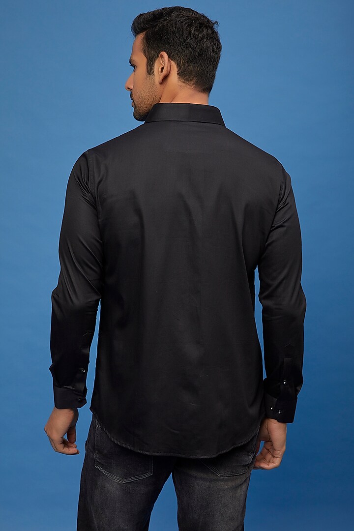 Black Cotton Party Wear Shirt by Aces by Arjun Agarwal at Pernia's Pop Up Shop