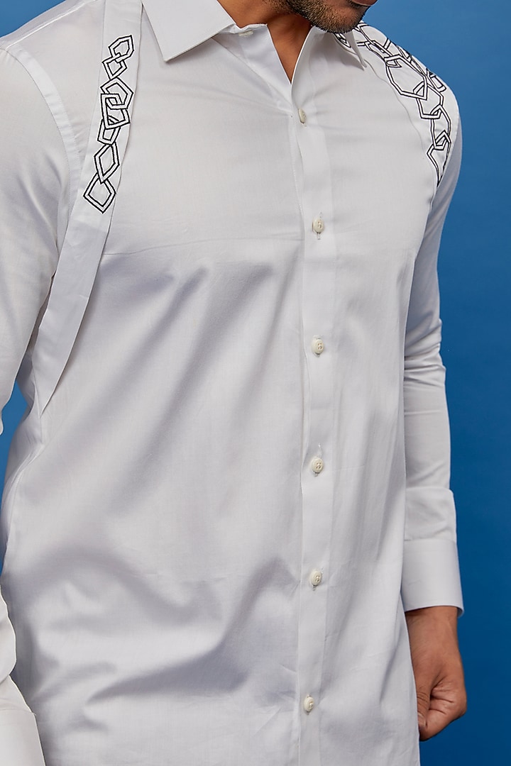 White Cotton Embroidered Party Wear Shirt by Aces by Arjun Agarwal at Pernia's Pop Up Shop