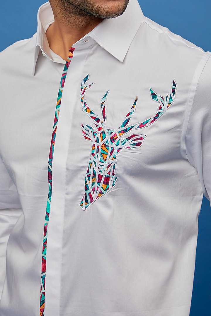 White Cotton Embroidered Party Wear Shirt by Aces by Arjun Agarwal at Pernia's Pop Up Shop
