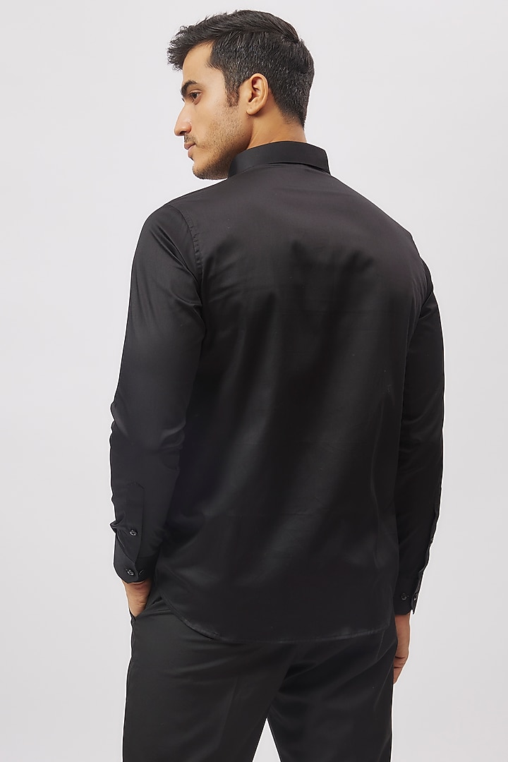 Black Cotton Embroidered Party Wear Shirt by Aces by Arjun Agarwal at Pernia's Pop Up Shop