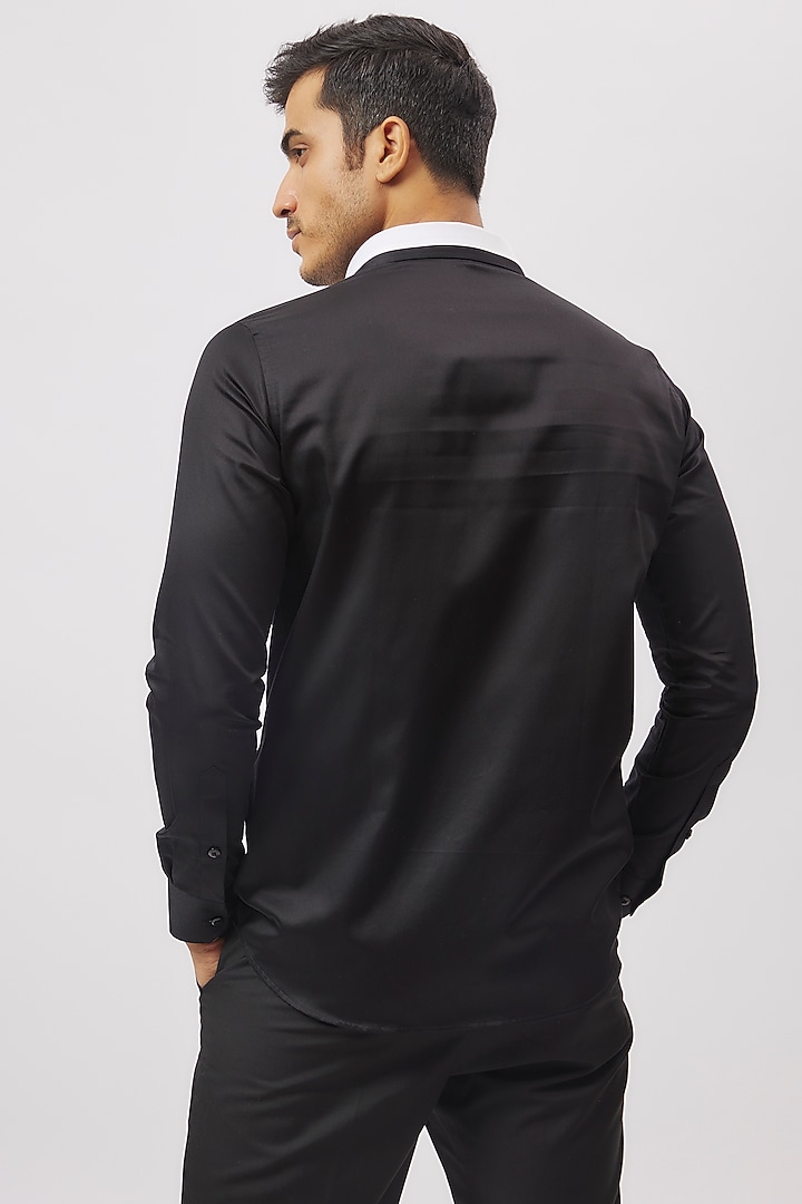 Black Cotton Embroidered Party Wear Shirt by Aces by Arjun Agarwal at Pernia's Pop Up Shop