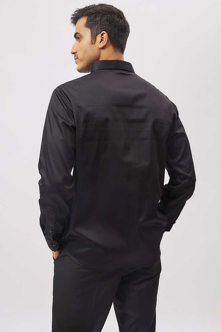 Black Cotton Embroidered Party Wear Shirt by Aces by Arjun Agarwal at Pernia's Pop Up Shop
