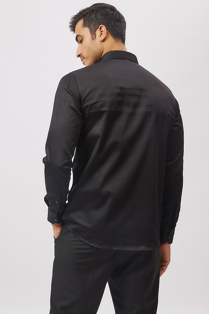 Black Cotton Embroidered Party Wear Shirt by Aces by Arjun Agarwal at Pernia's Pop Up Shop