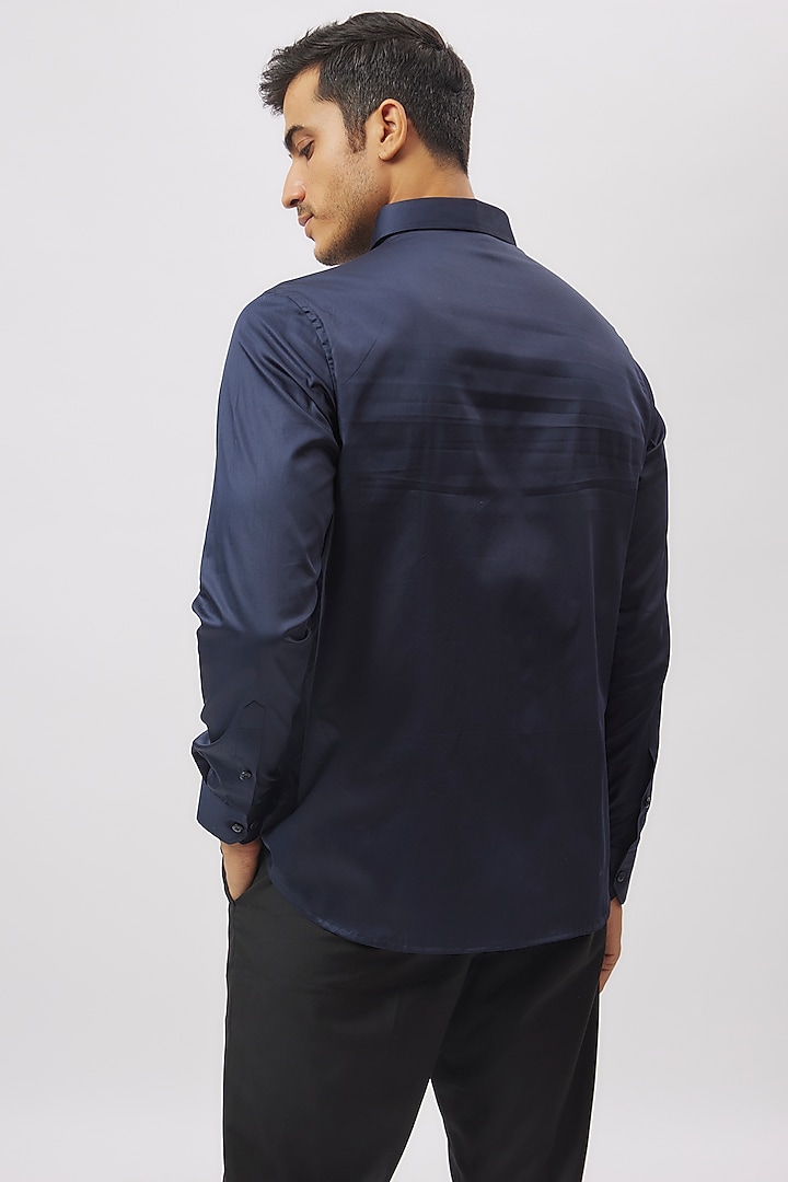 Navy Blue Cotton Embroidered Party Wear Shirt by Aces by Arjun Agarwal at Pernia's Pop Up Shop