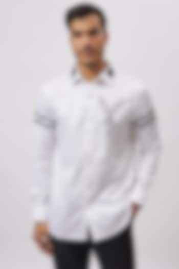 White Cotton Embroidered Shirt by Aces by Arjun Agarwal