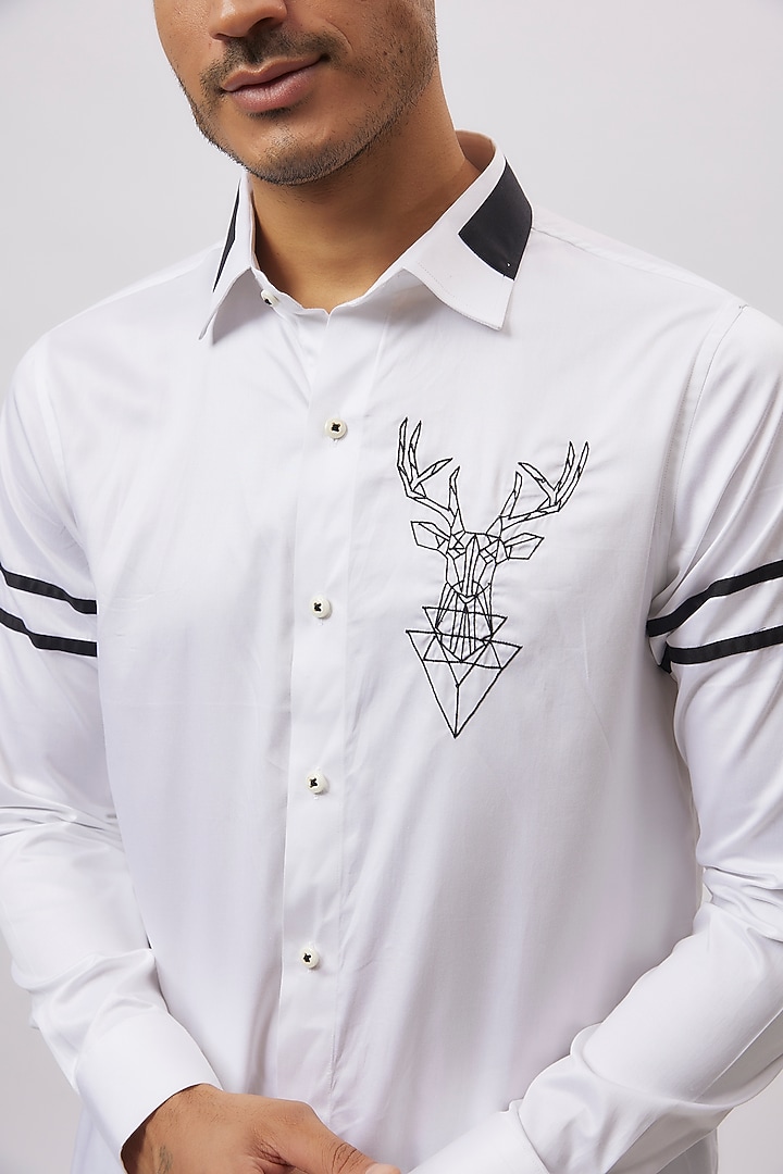 White Cotton Embroidered Party Wear Shirt by Aces by Arjun Agarwal at Pernia's Pop Up Shop