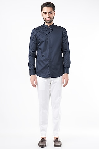 Cobalt Blue Cotton Shirt by Aces by Arjun Agarwal