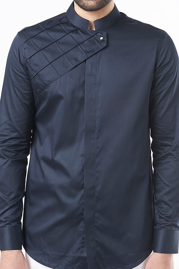 Cobalt Blue Cotton Party Wear Shirt by Aces by Arjun Agarwal at Pernia's Pop Up Shop