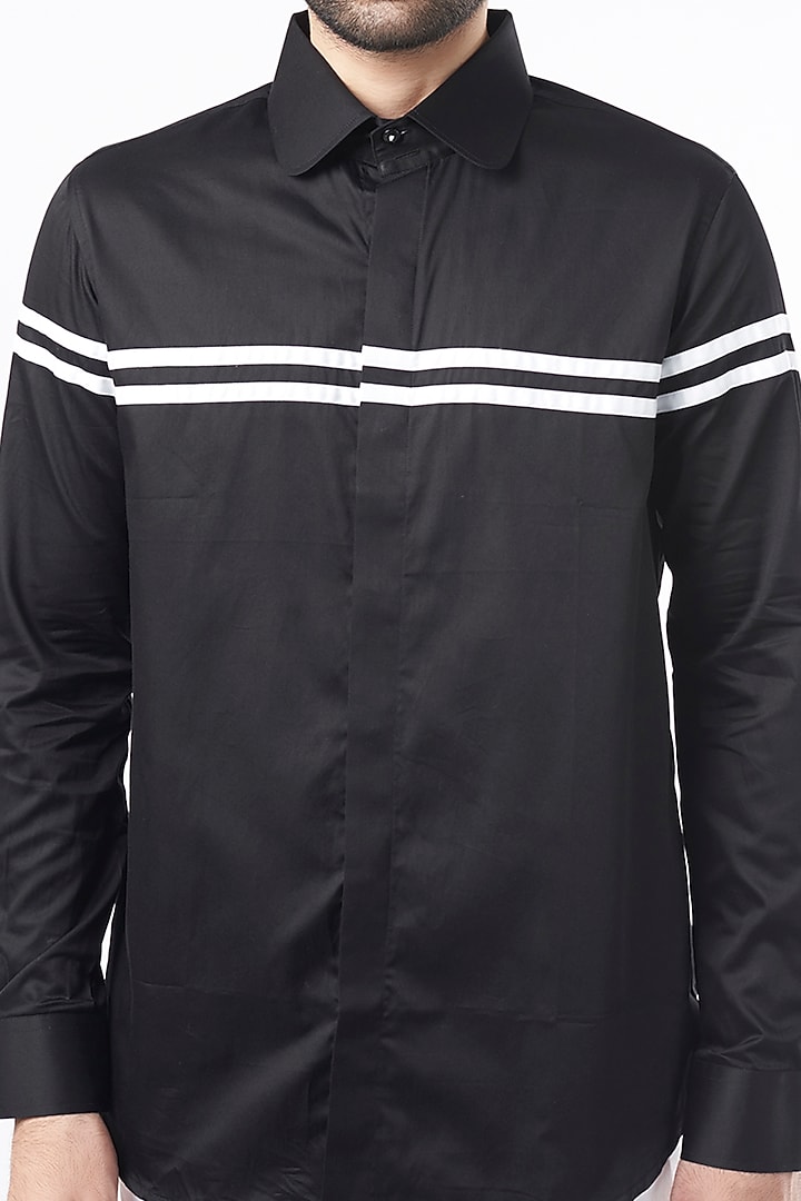 Black Cotton Party Wear Shirt by Aces by Arjun Agarwal at Pernia's Pop Up Shop