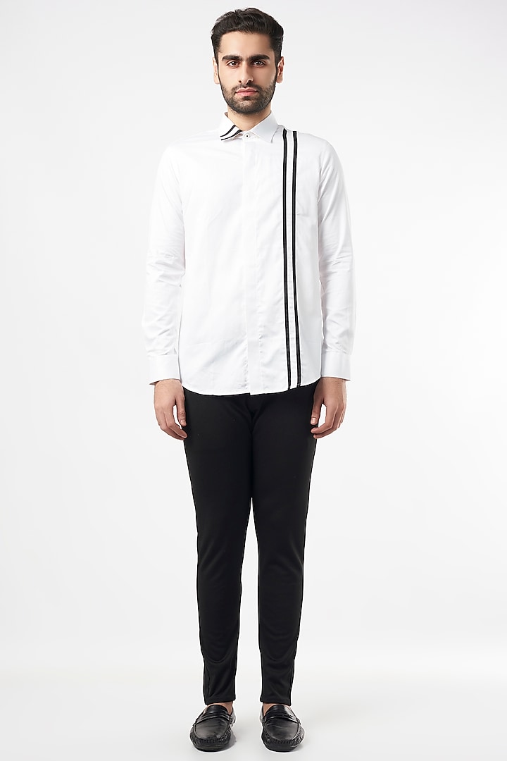 White Cotton Paneled Shirt by Aces by Arjun Agarwal