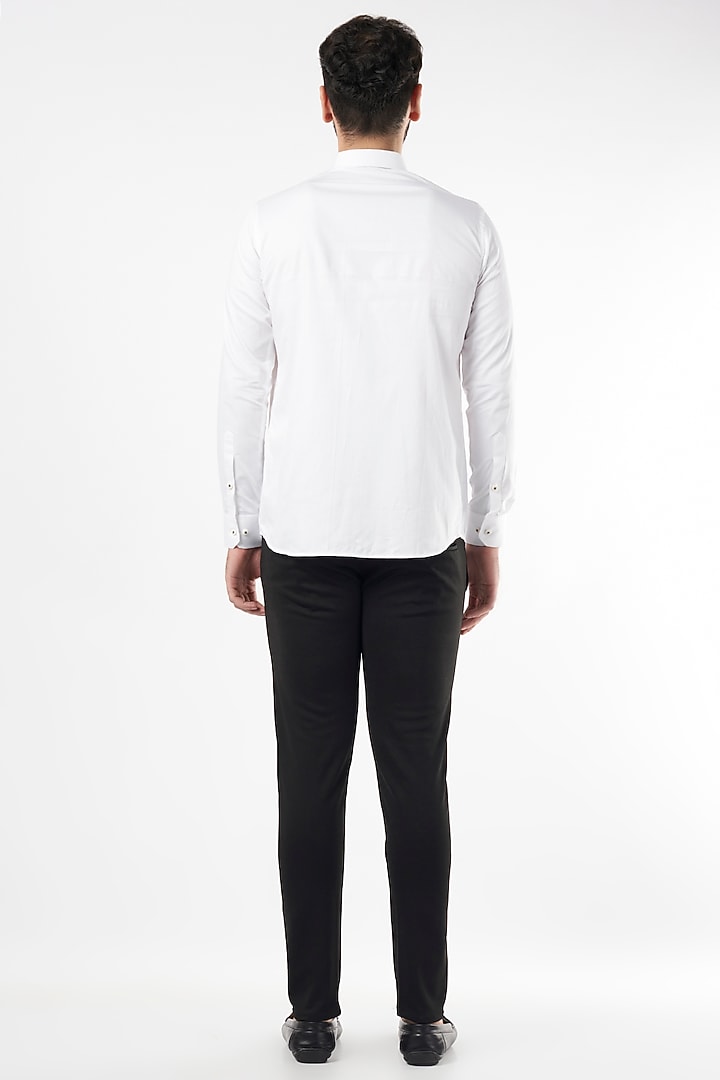 White Cotton Paneled Party Wear Shirt by Aces by Arjun Agarwal at Pernia's Pop Up Shop