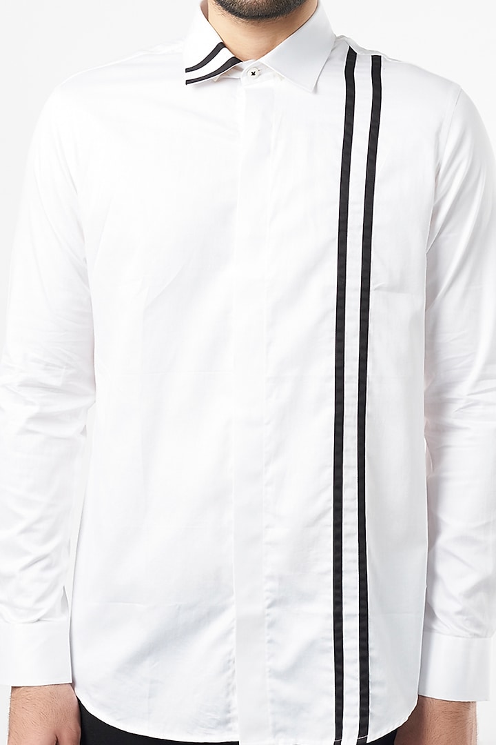 White Cotton Paneled Party Wear Shirt by Aces by Arjun Agarwal at Pernia's Pop Up Shop