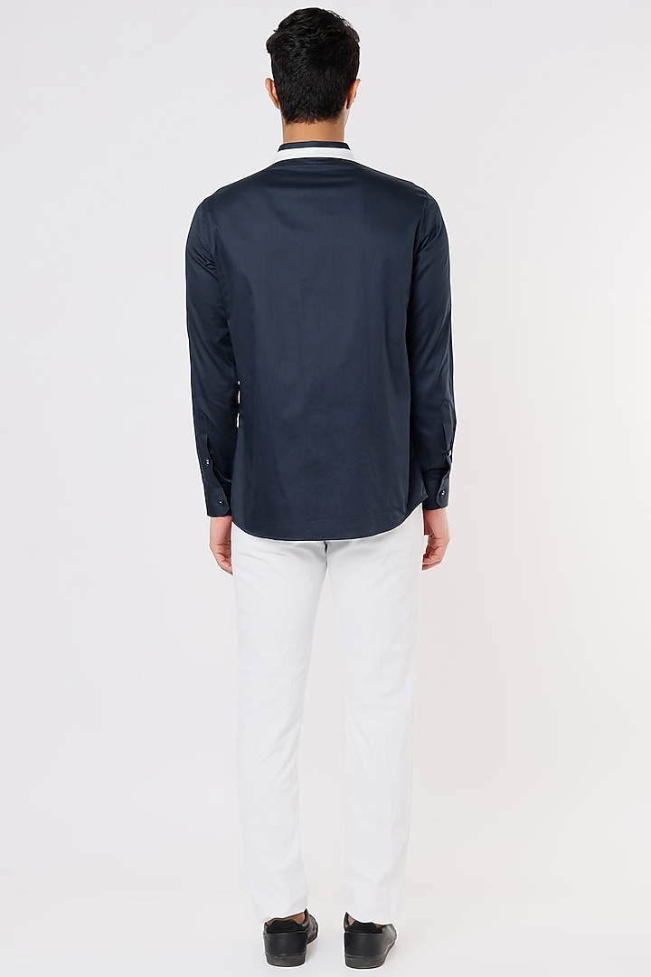 Blue Cotton Party Wear Shirt With Panel Detailing by Aces by Arjun Agarwal at Pernia's Pop Up Shop