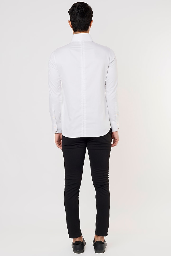 White Cotton Party Wear Shirt With A High Collar by Aces by Arjun Agarwal at Pernia's Pop Up Shop