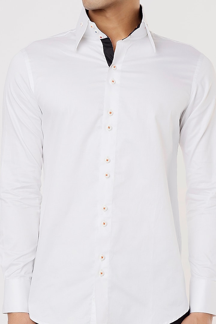 White Cotton Party Wear Shirt With A High Collar by Aces by Arjun Agarwal at Pernia's Pop Up Shop