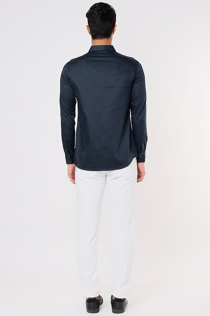 Blue Cotton Party Wear Shirt by Aces by Arjun Agarwal at Pernia's Pop Up Shop