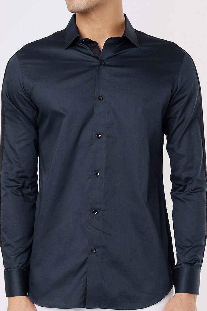 Blue Cotton Party Wear Shirt by Aces by Arjun Agarwal at Pernia's Pop Up Shop