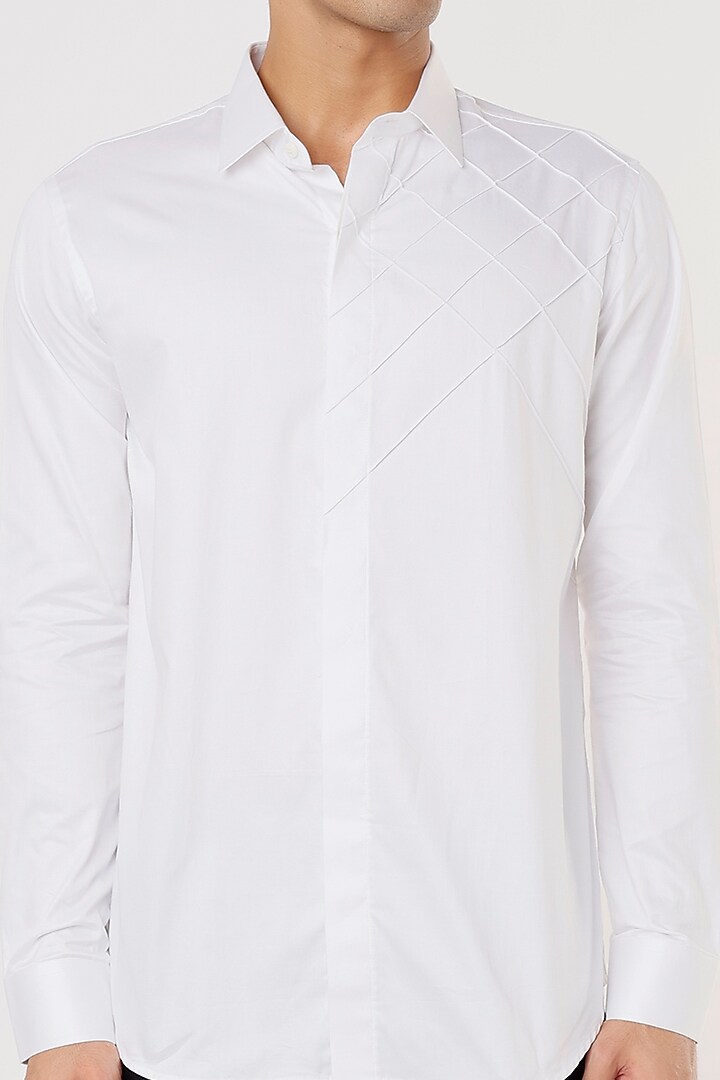 White Cotton Party Wear Shirt With Pintucks by Aces by Arjun Agarwal at Pernia's Pop Up Shop
