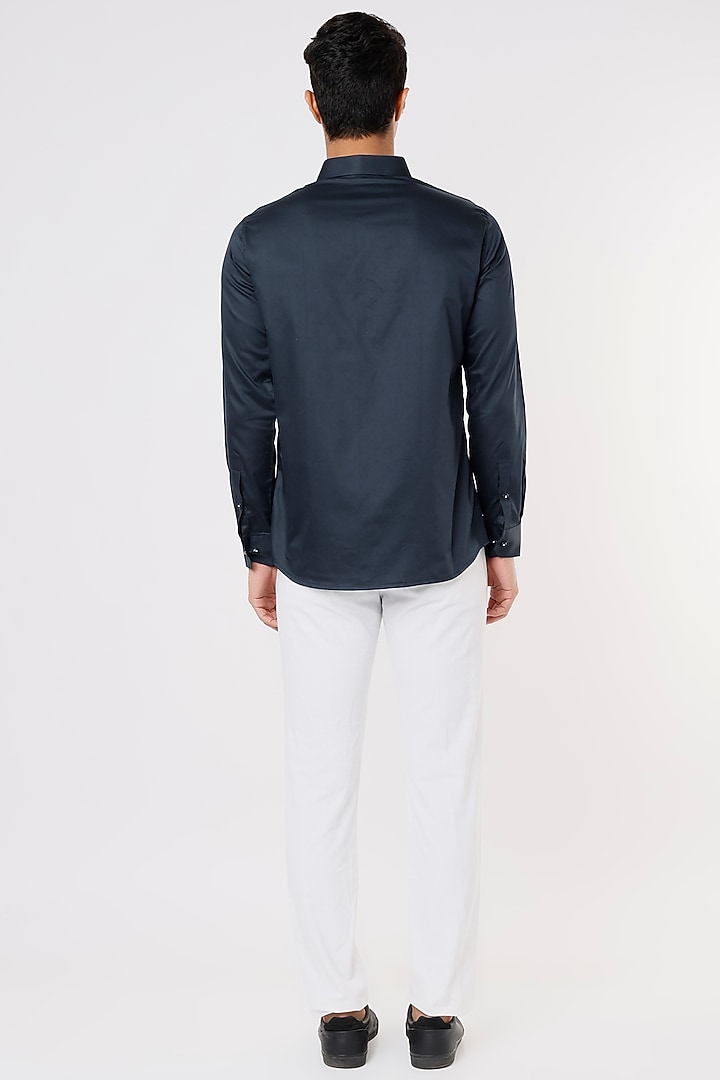Blue Cotton Party Wear Shirt With White Detailing by Aces by Arjun Agarwal at Pernia's Pop Up Shop