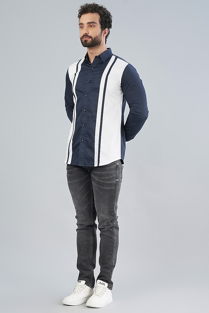 White & Blue Cotton Shirt by Aces by Arjun Agarwal