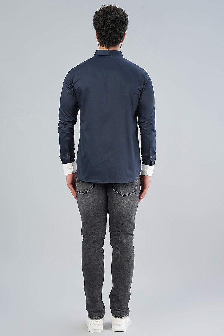 White & Blue Cotton Party Wear Shirt by Aces by Arjun Agarwal at Pernia's Pop Up Shop