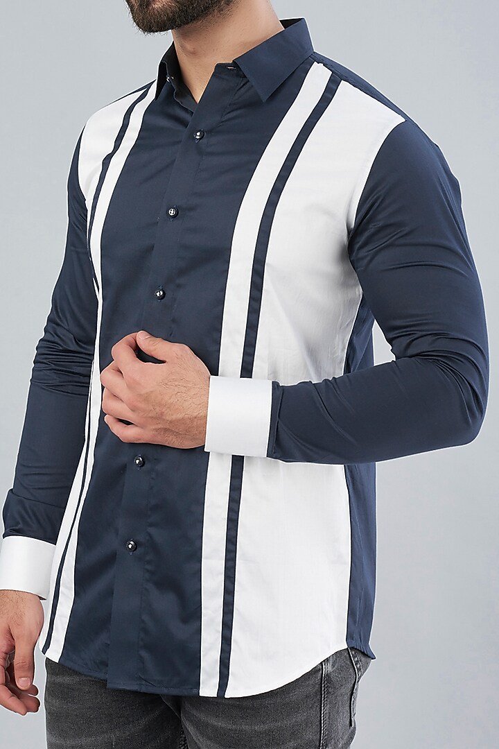 White & Blue Cotton Party Wear Shirt by Aces by Arjun Agarwal at Pernia's Pop Up Shop