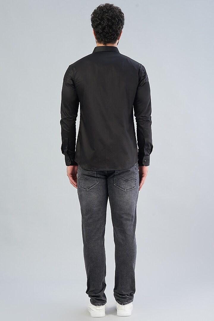 Black Cotton Party Wear Shirt by Aces by Arjun Agarwal at Pernia's Pop Up Shop