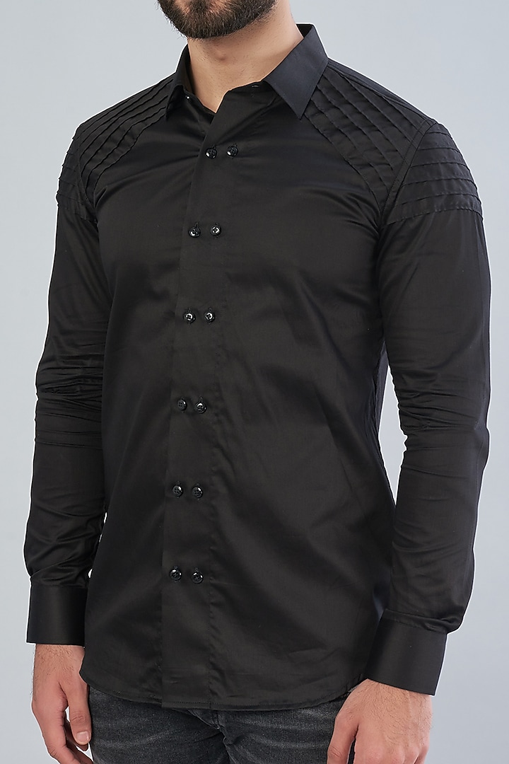 Black Cotton Party Wear Shirt by Aces by Arjun Agarwal at Pernia's Pop Up Shop