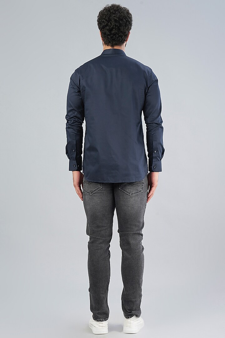 Blue Cotton Party Wear Shirt by Aces by Arjun Agarwal at Pernia's Pop Up Shop