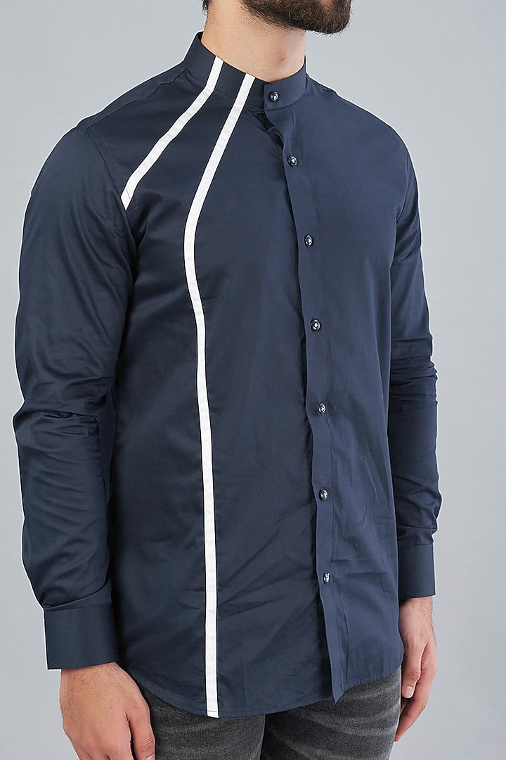 Blue Cotton Party Wear Shirt by Aces by Arjun Agarwal at Pernia's Pop Up Shop