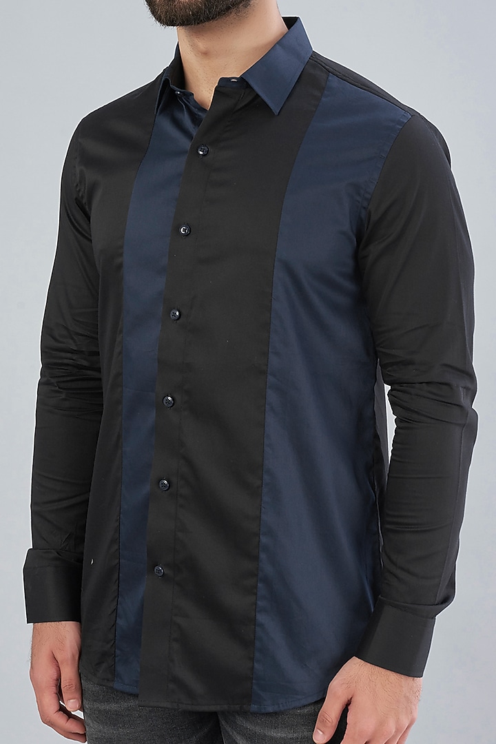 Black & Blue Cotton Party Wear Shirt by Aces by Arjun Agarwal at Pernia's Pop Up Shop