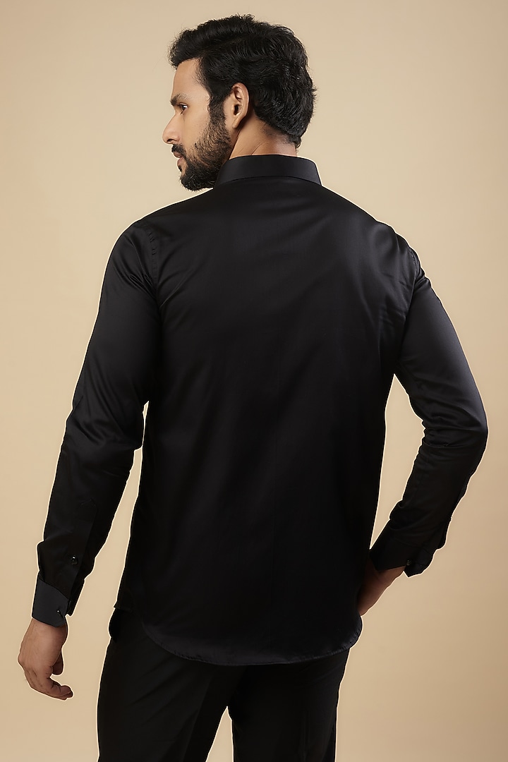 Black Cotton Thread Embroidered Party Wear Shirt by Aces by Arjun Agarwal at Pernia's Pop Up Shop
