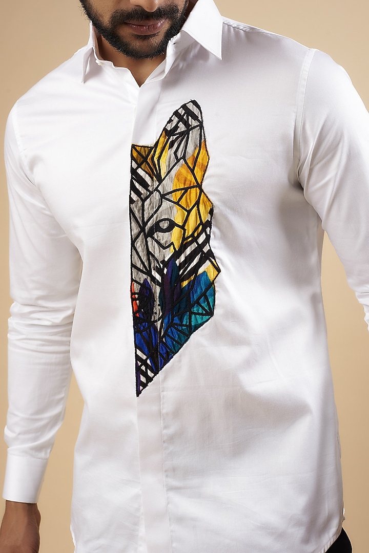 White Cotton Thread Embroidered Party Wear Shirt by Aces by Arjun Agarwal at Pernia's Pop Up Shop