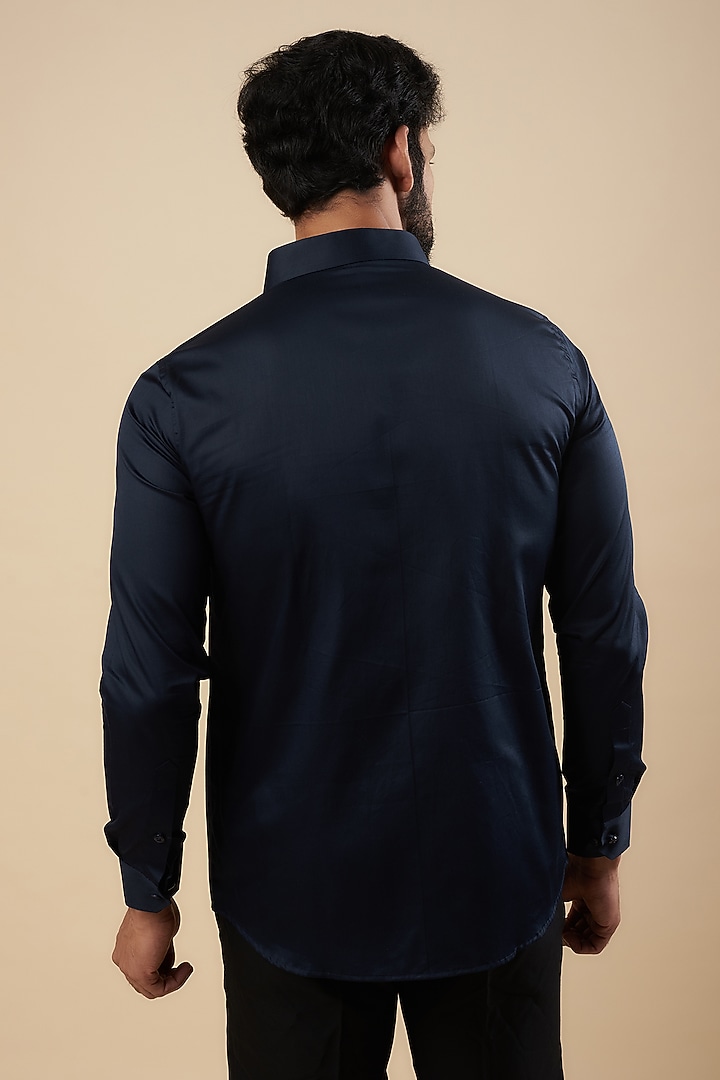 Blue Cotton Thread Embroidered Party Wear Shirt by Aces by Arjun Agarwal at Pernia's Pop Up Shop