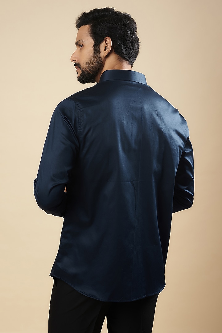 Blue Cotton Thread Embroidered Party Wear Shirt by Aces by Arjun Agarwal at Pernia's Pop Up Shop