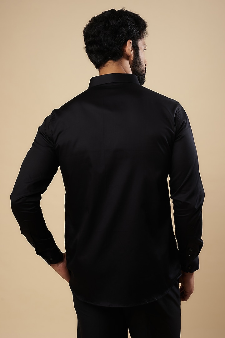 Black Cotton Thread Embroidered Party Wear Shirt by Aces by Arjun Agarwal at Pernia's Pop Up Shop