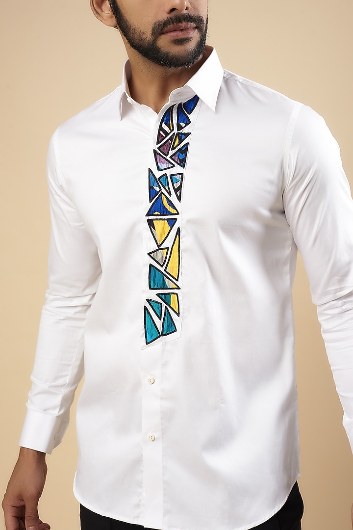 White Cotton Thread Embroidered Party Wear Shirt by Aces by Arjun Agarwal at Pernia's Pop Up Shop