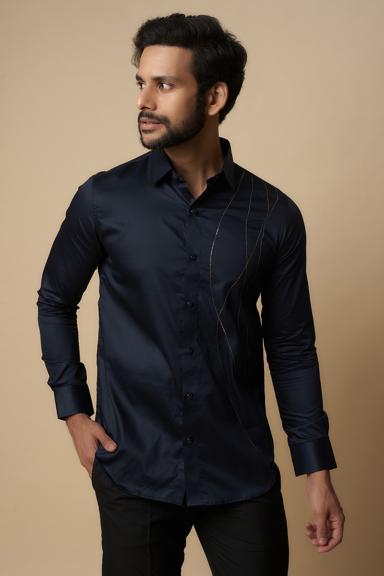 Blue Cotton Thread Embroidered Shirt Design by Aces by Arjun Agarwal at ...