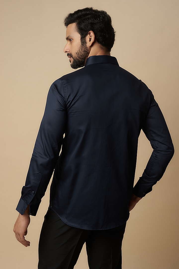 Blue Cotton Thread Embroidered Party Wear Shirt by Aces by Arjun Agarwal at Pernia's Pop Up Shop