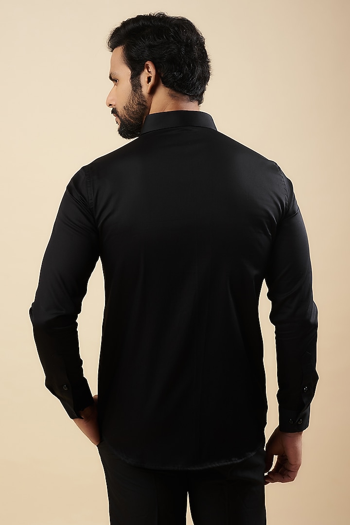 Black Cotton Thread Embroidered Party Wear Shirt by Aces by Arjun Agarwal at Pernia's Pop Up Shop