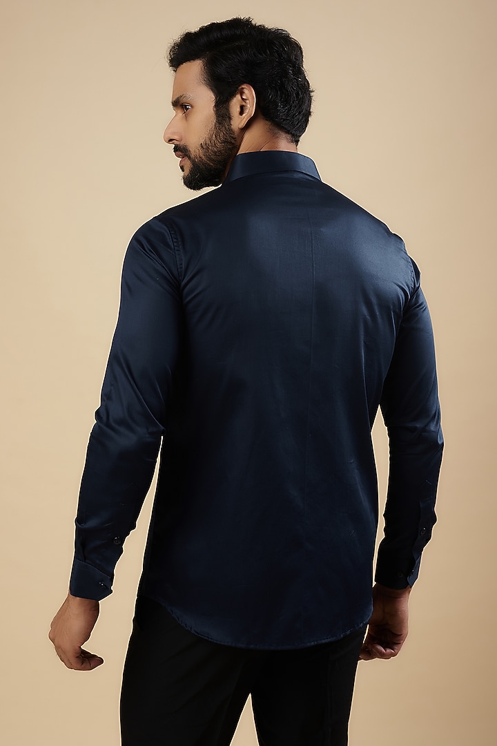 Blue Cotton Thread Embroidered Party Wear Shirt by Aces by Arjun Agarwal at Pernia's Pop Up Shop