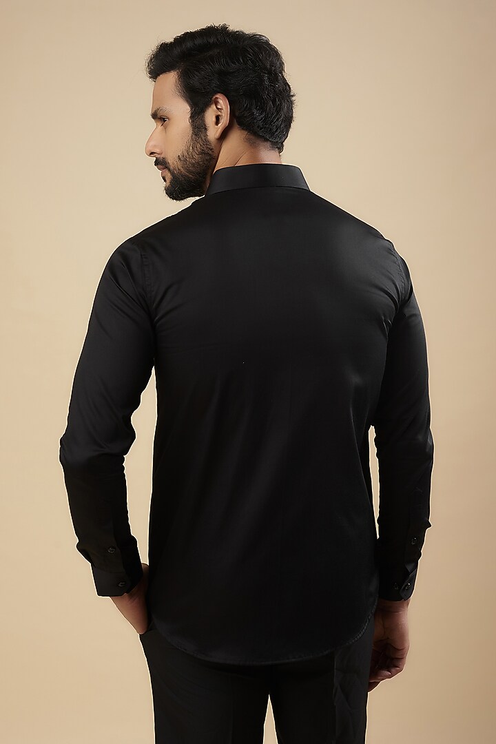 Black Cotton Thread Embroidered Party Wear Shirt by Aces by Arjun Agarwal at Pernia's Pop Up Shop