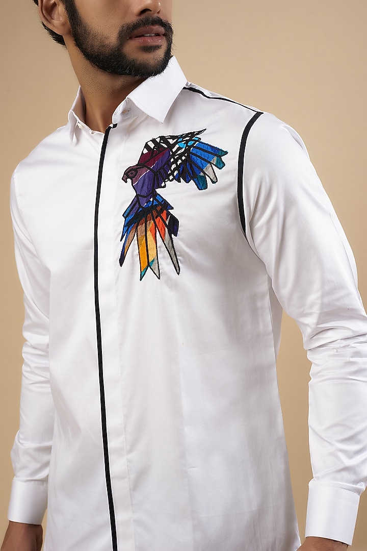 White Cotton Thread Embroidered Shirt Design by Aces by Arjun Agarwal at Pernia's Pop Up Shop 2024