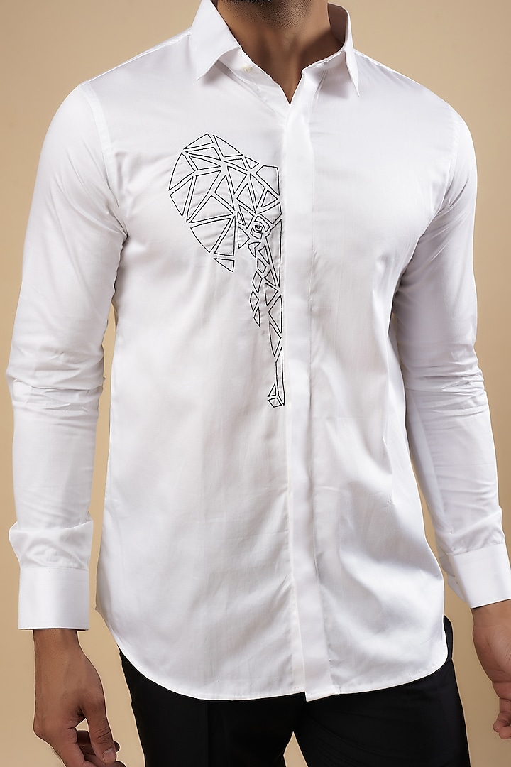 White Cotton Thread Embroidered Shirt Design by Aces by Arjun Agarwal at Pernia's Pop Up Shop 2024