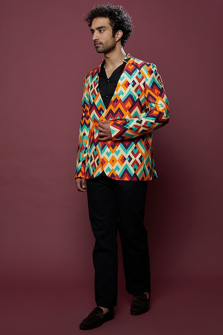 Multi-Colored Printed Blazer by Aces by Arjun Agarwal