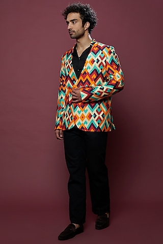 Multi-Colored Printed Blazer by Aces by Arjun Agarwal
